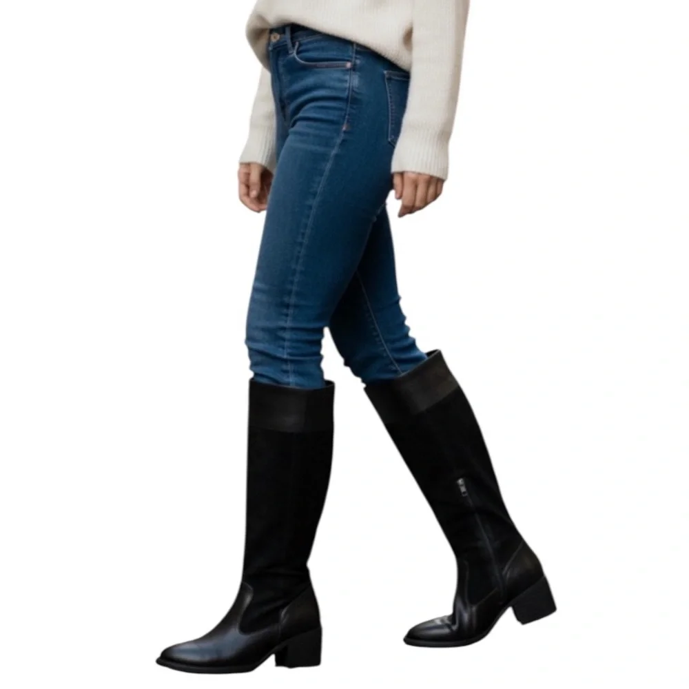 Born Uchee Suede Leather Tall Knee High Black Boots Size 7.5